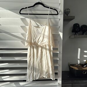 Cream Lace-Trimmed Spaghetti Strap Dress